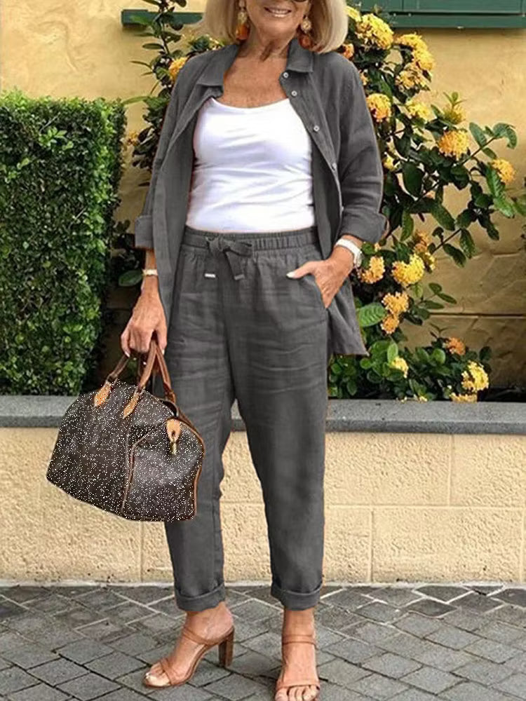 Traje casual de mujer de algodón y lino liso