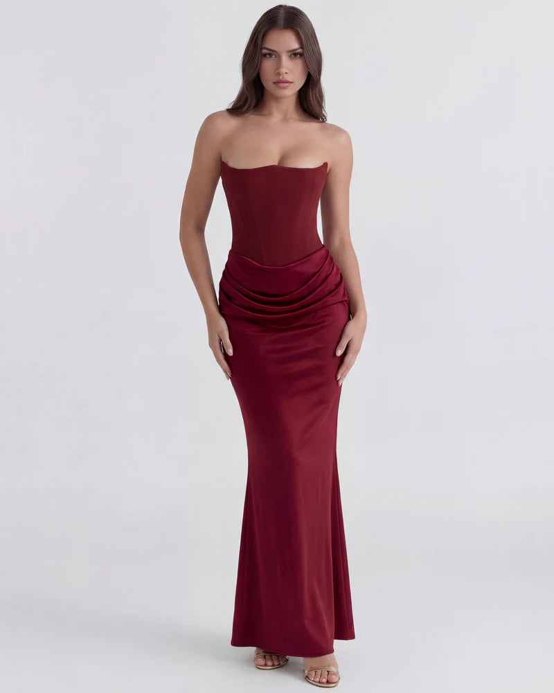 Rosalinda | Vestido largo con corsé moldeado sin tirantes