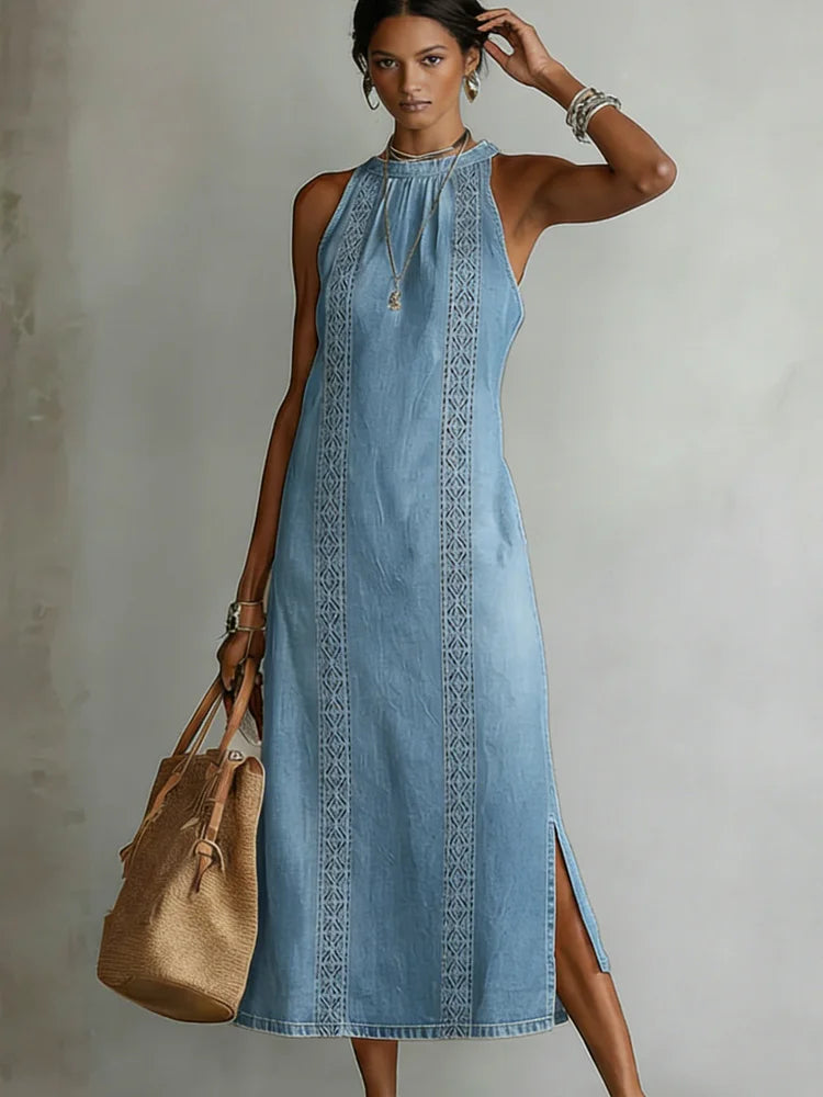 Julia™ | Vestido de denim con encaje retro