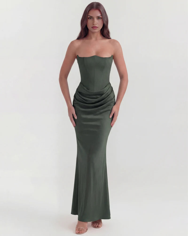 Rosalinda | Vestido largo con corsé moldeado sin tirantes
