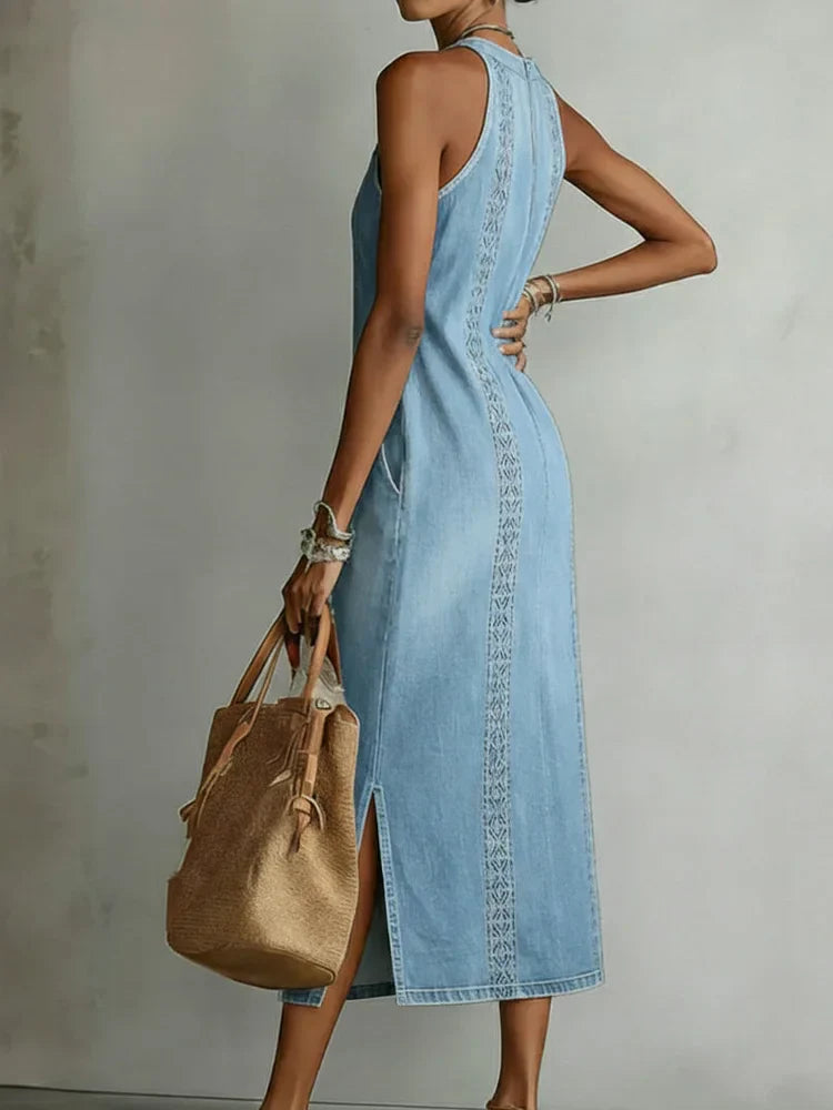 Julia™ | Vestido de denim con encaje retro