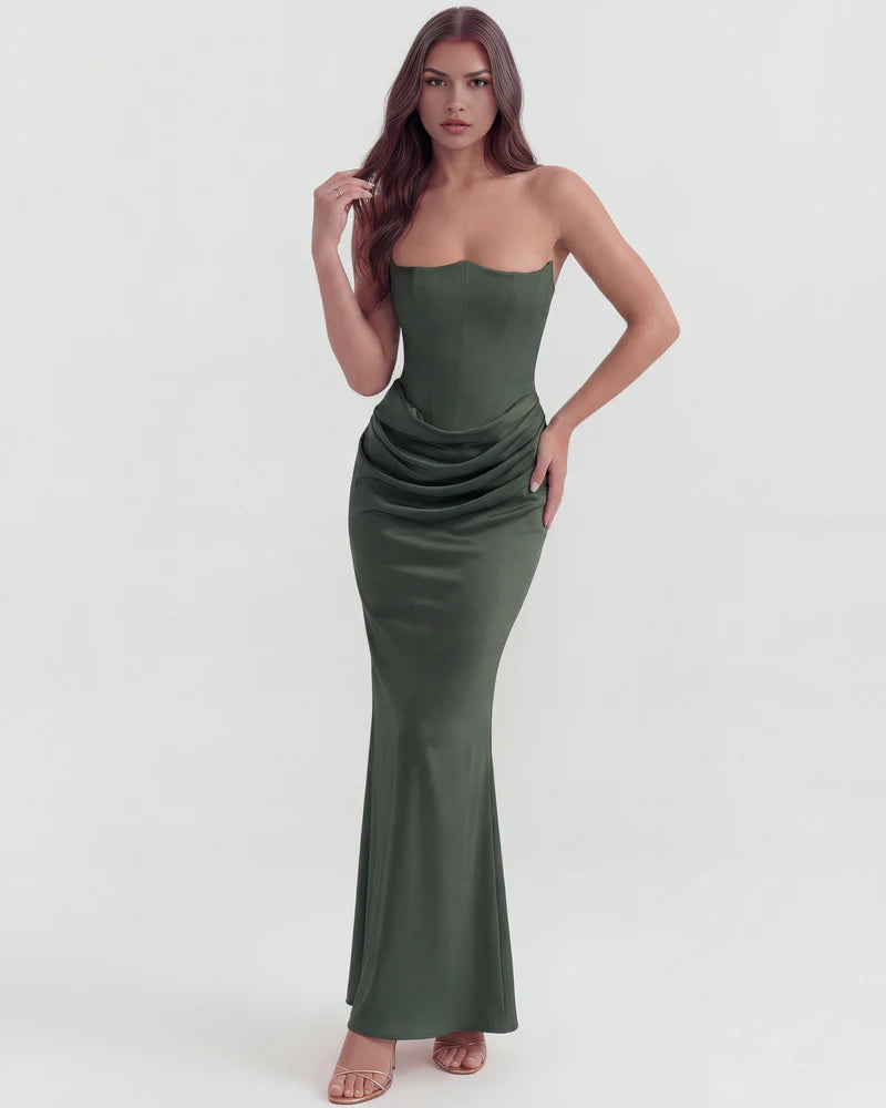 Rosalinda | Vestido largo con corsé moldeado sin tirantes
