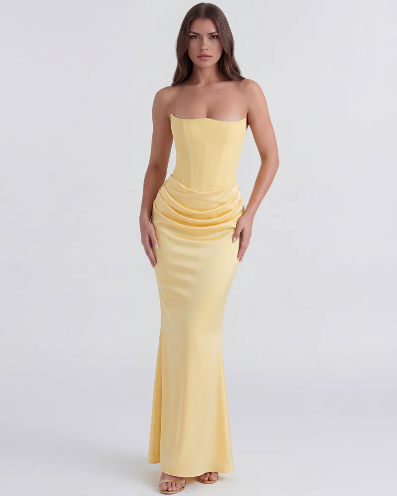 Rosalinda | Vestido largo con corsé moldeado sin tirantes