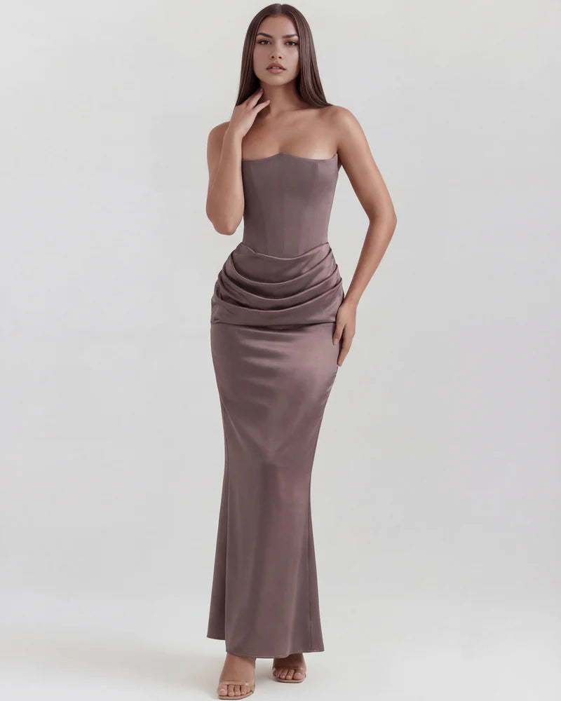 Rosalinda | Vestido largo con corsé moldeado sin tirantes