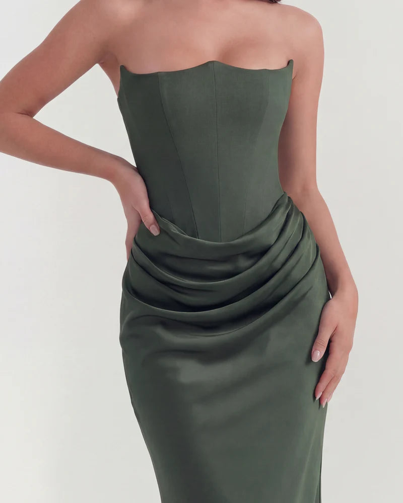 Rosalinda | Vestido largo con corsé moldeado sin tirantes