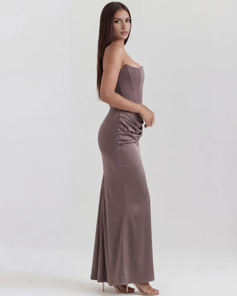 Rosalinda | Vestido largo con corsé moldeado sin tirantes