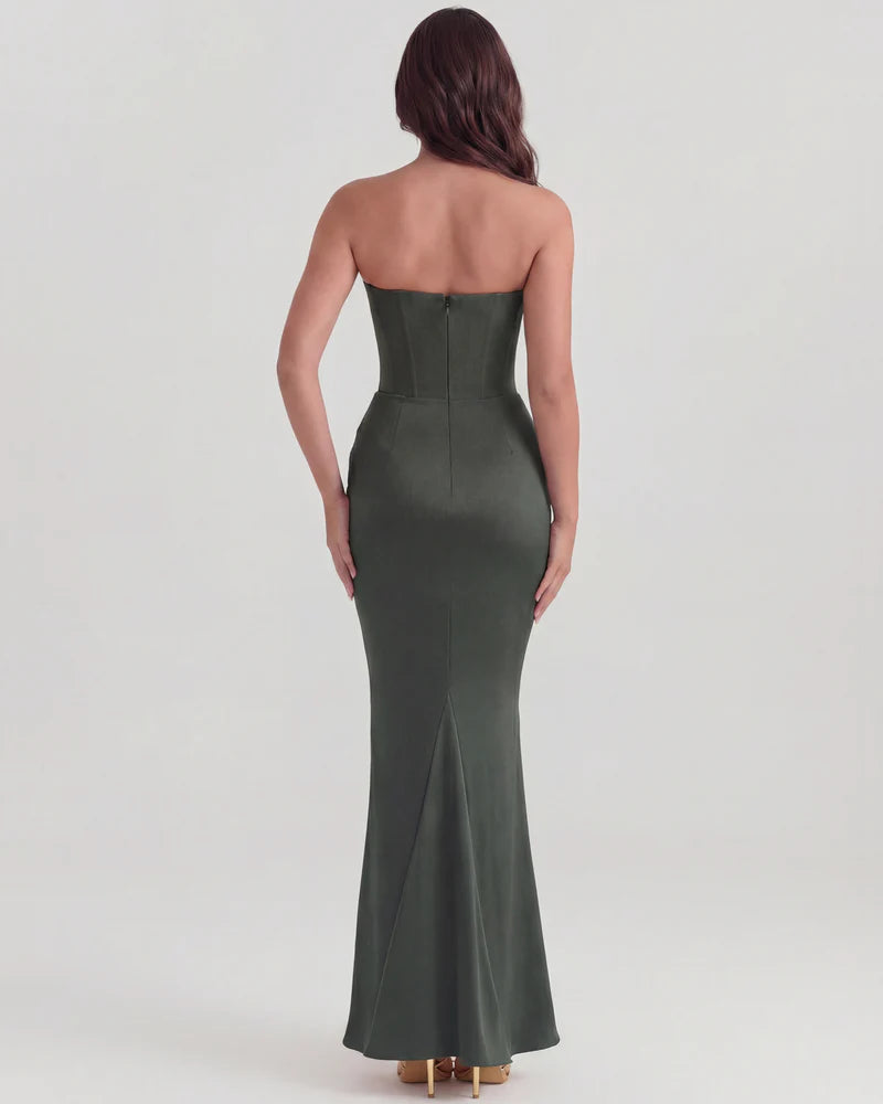 Rosalinda | Vestido largo con corsé moldeado sin tirantes