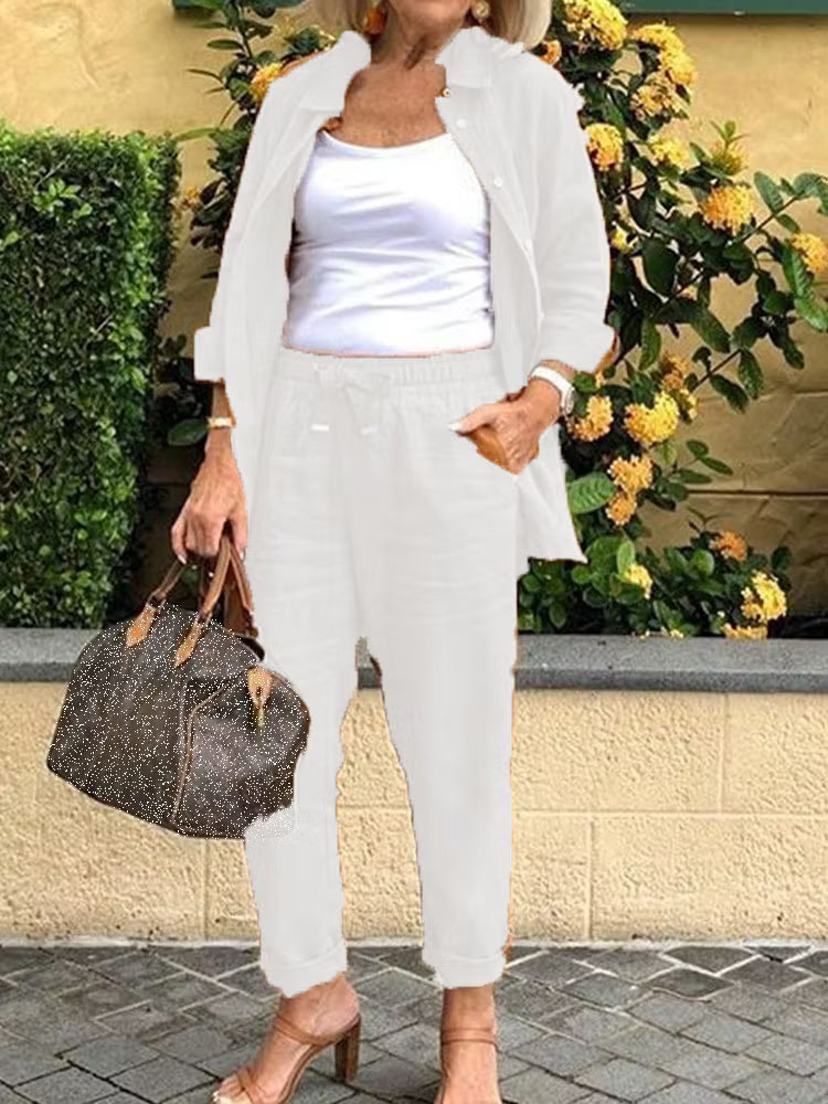 Traje casual de mujer de algodón y lino liso