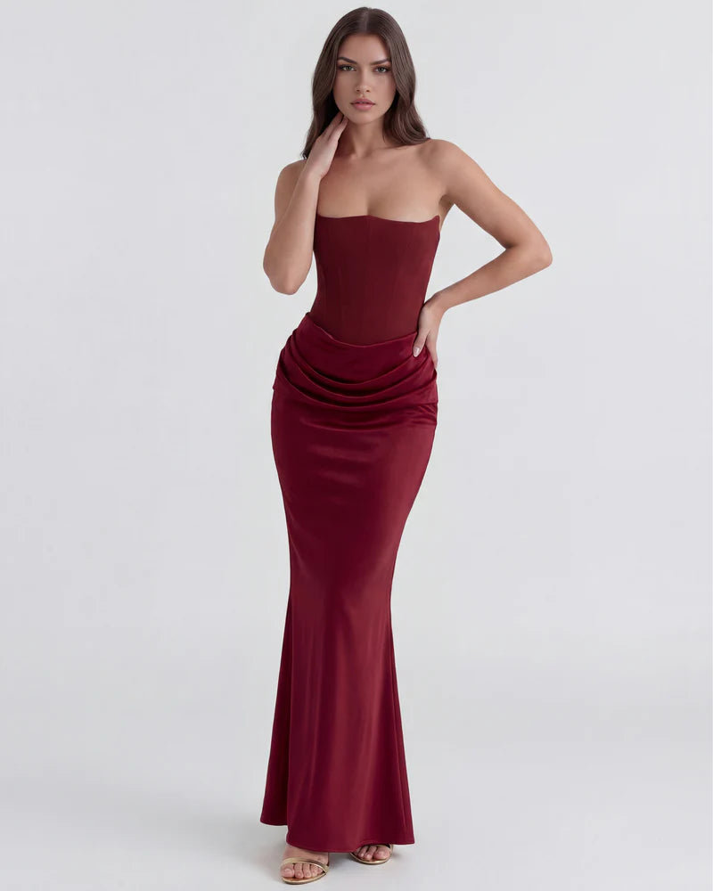 Rosalinda | Vestido largo con corsé moldeado sin tirantes