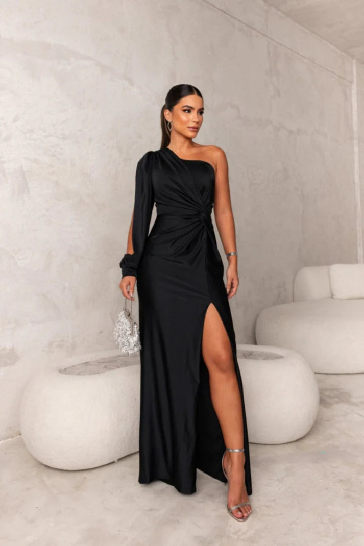 Camila | Vestido satinado de una manga