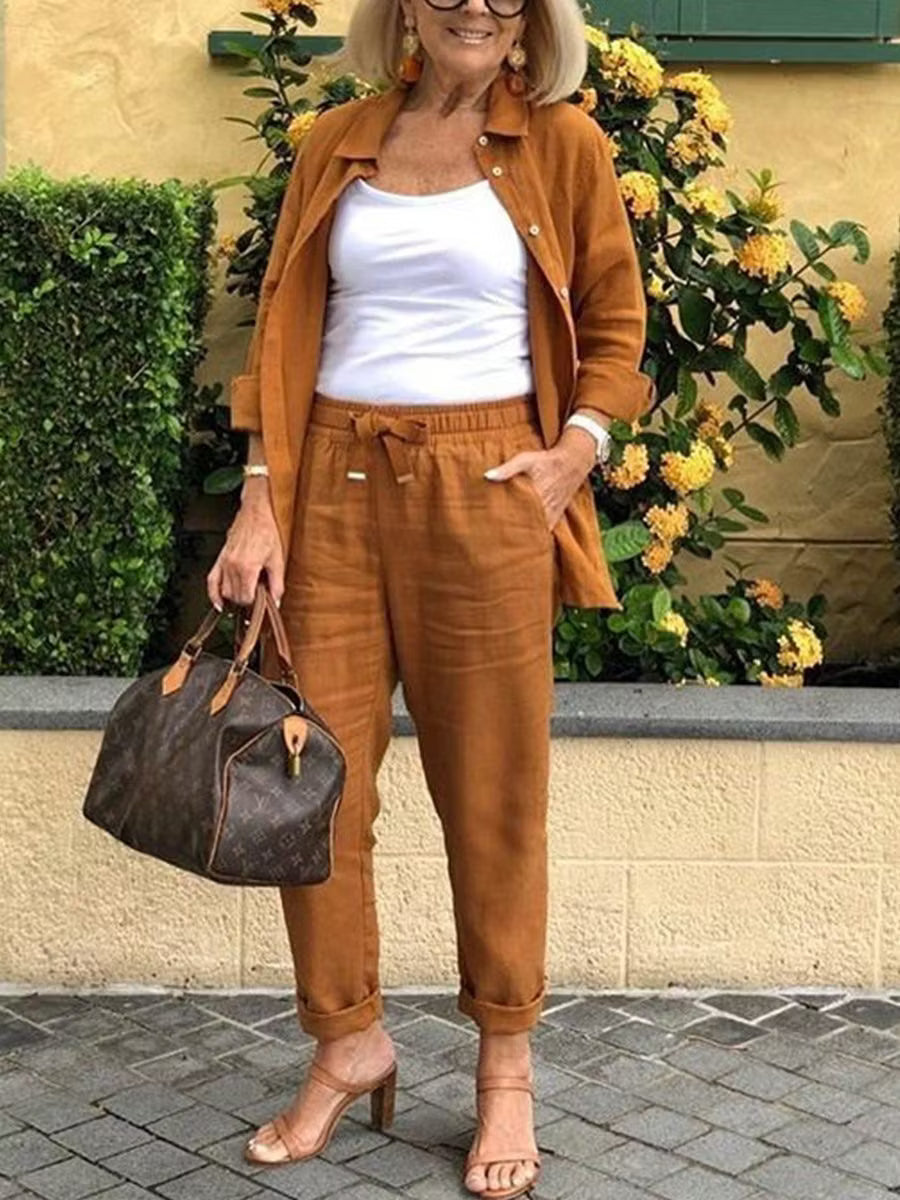 Traje casual de mujer de algodón y lino liso