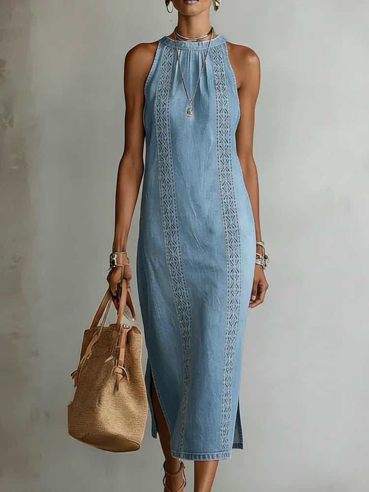Julia™ | Vestido de denim con encaje retro