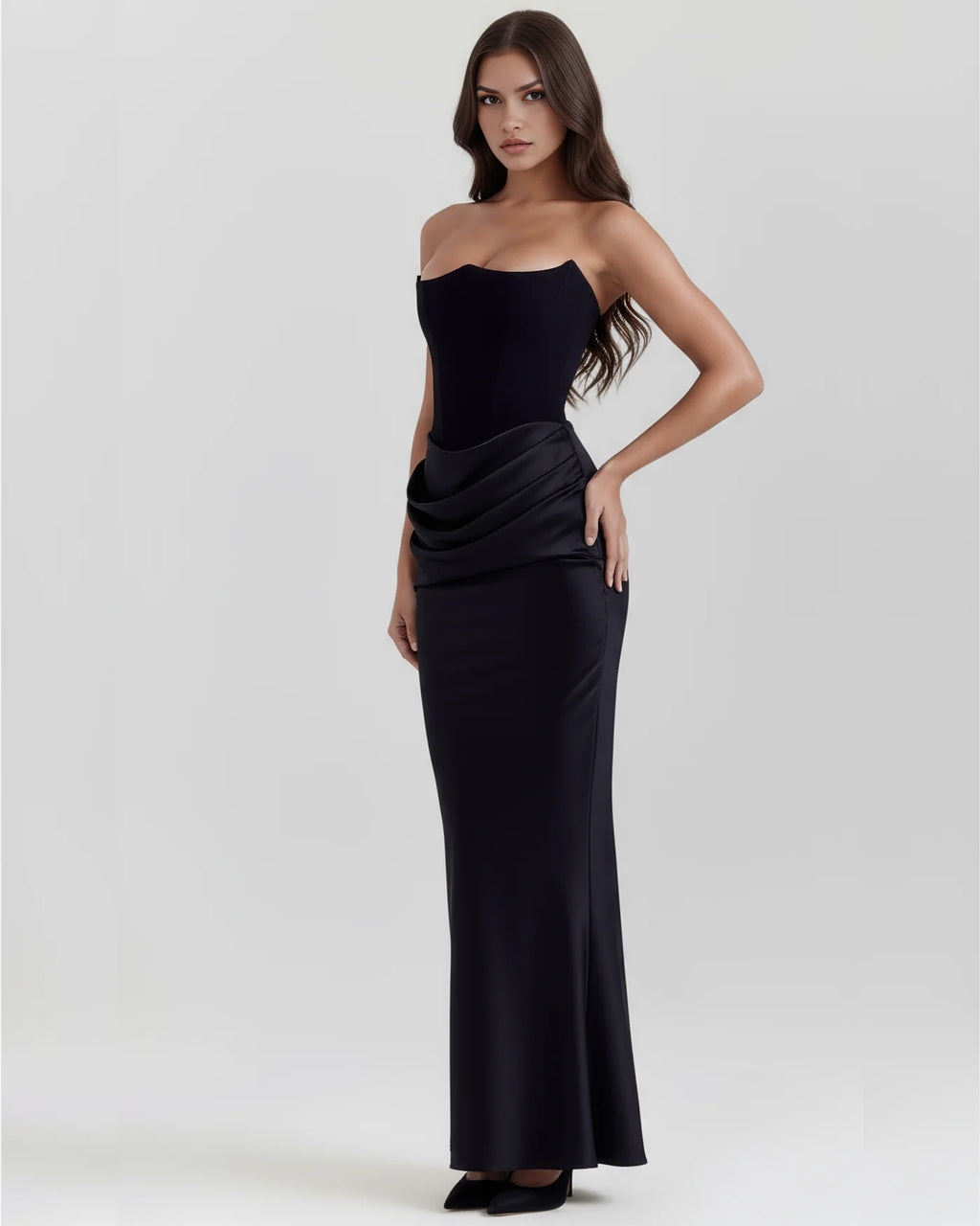 Rosalinda | Vestido largo con corsé moldeado sin tirantes