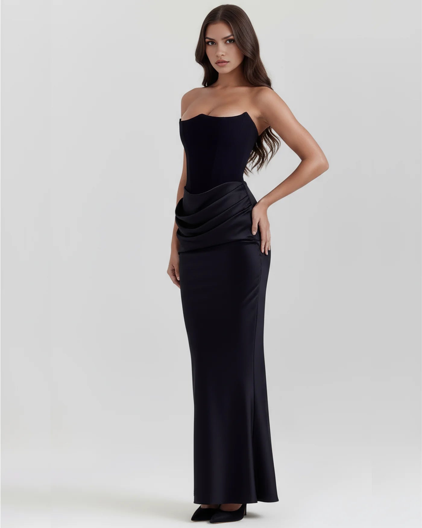 Rosalinda | Vestido largo con corsé moldeado sin tirantes