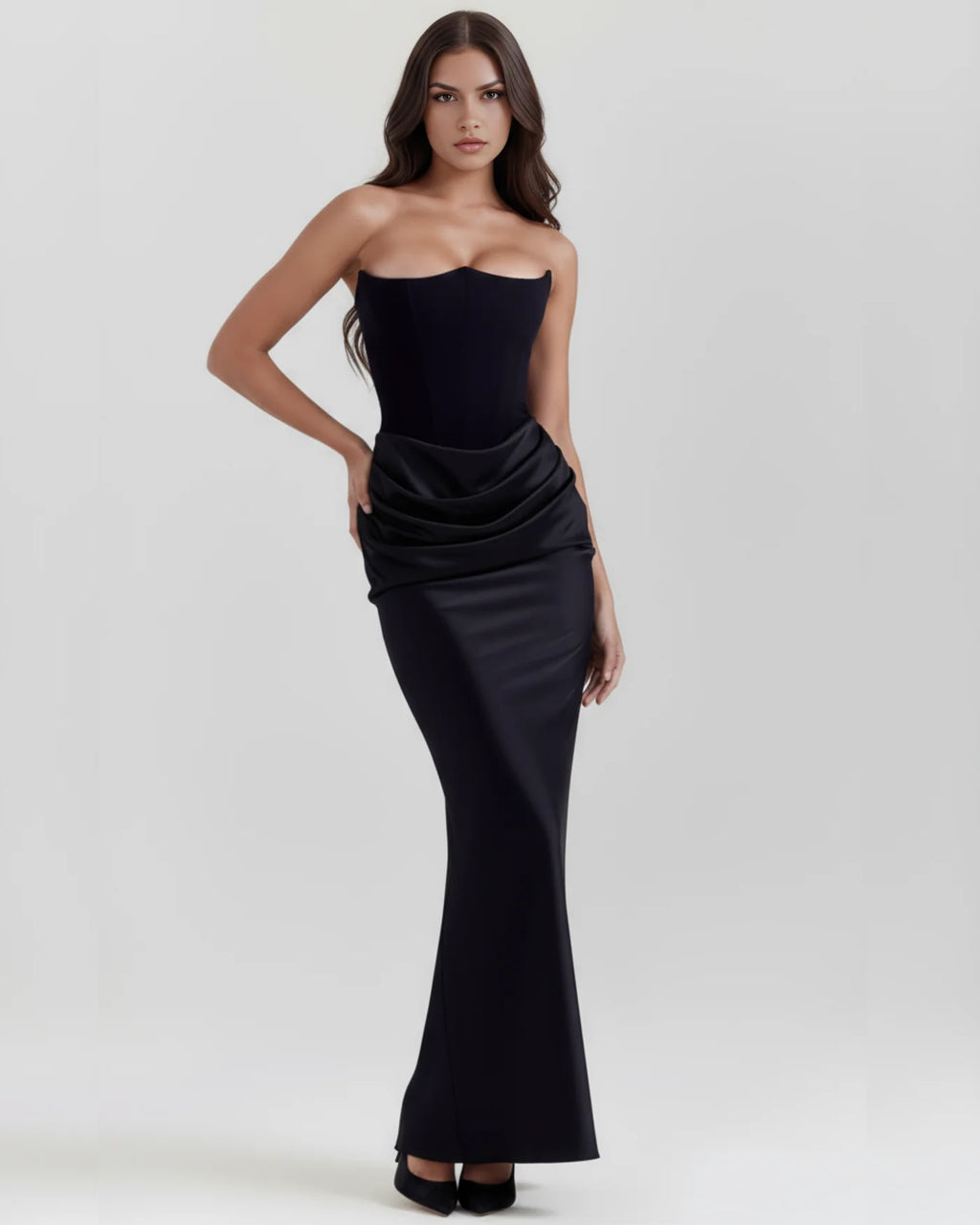 Rosalinda | Vestido largo con corsé moldeado sin tirantes
