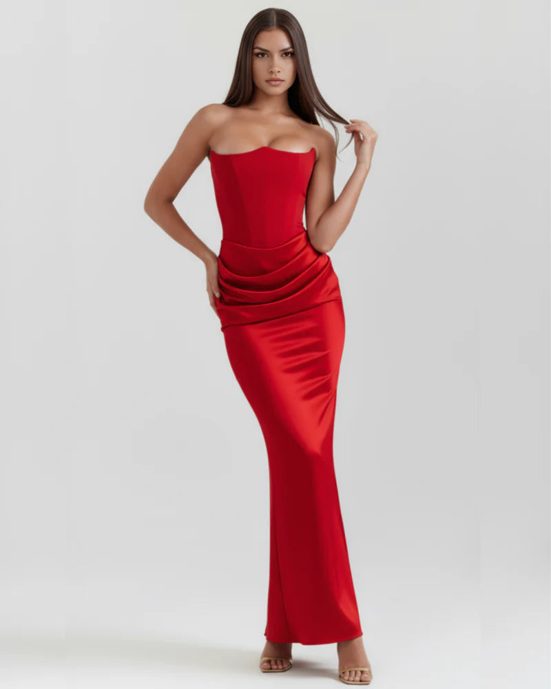 Rosalinda | Vestido largo con corsé moldeado sin tirantes