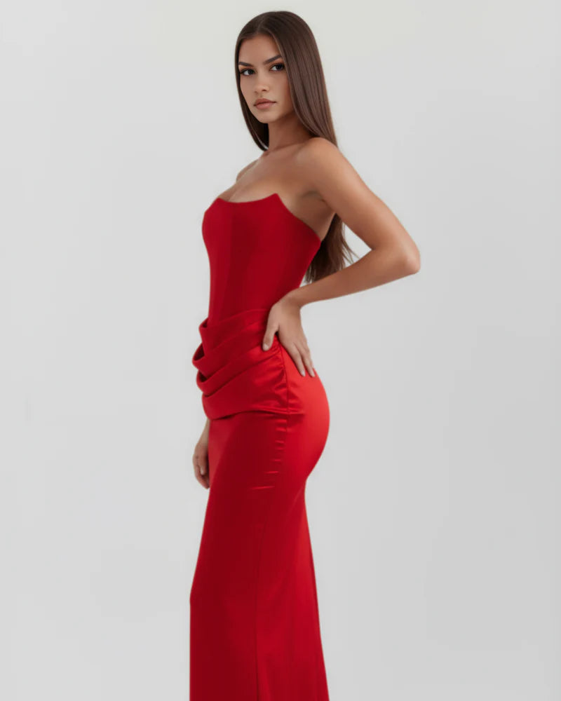 Rosalinda | Vestido largo con corsé moldeado sin tirantes