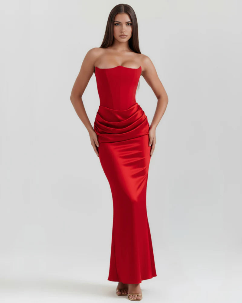Rosalinda | Vestido largo con corsé moldeado sin tirantes