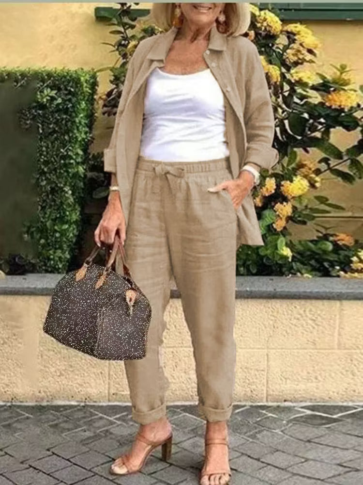Traje casual de mujer de algodón y lino liso