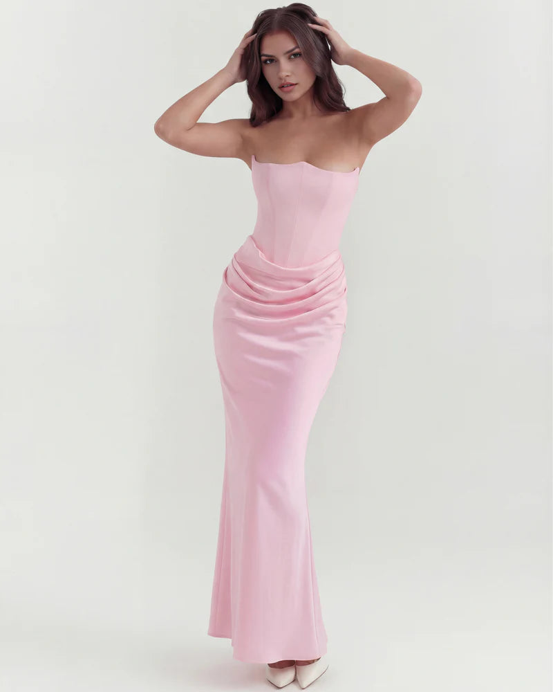 Rosalinda | Vestido largo con corsé moldeado sin tirantes