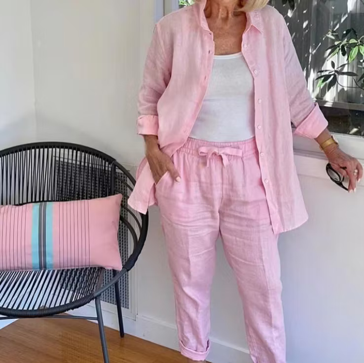 Traje casual de mujer de algodón y lino liso