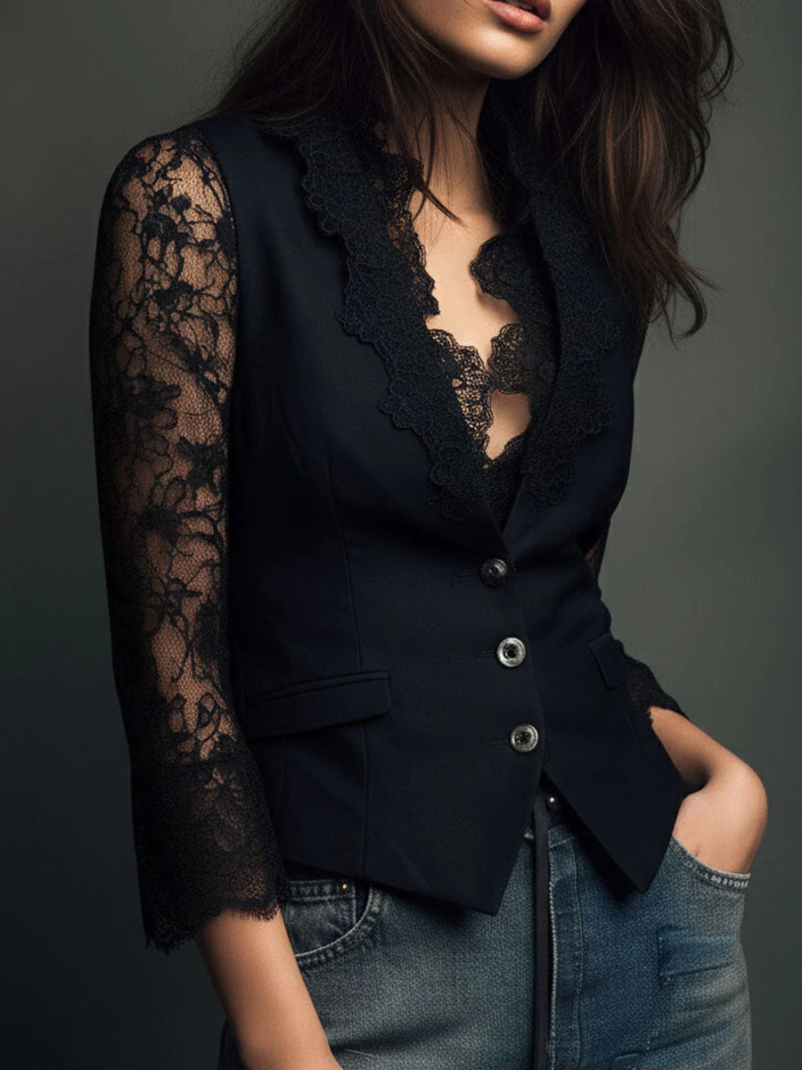 Claudia | Blazer Negro con Encaje