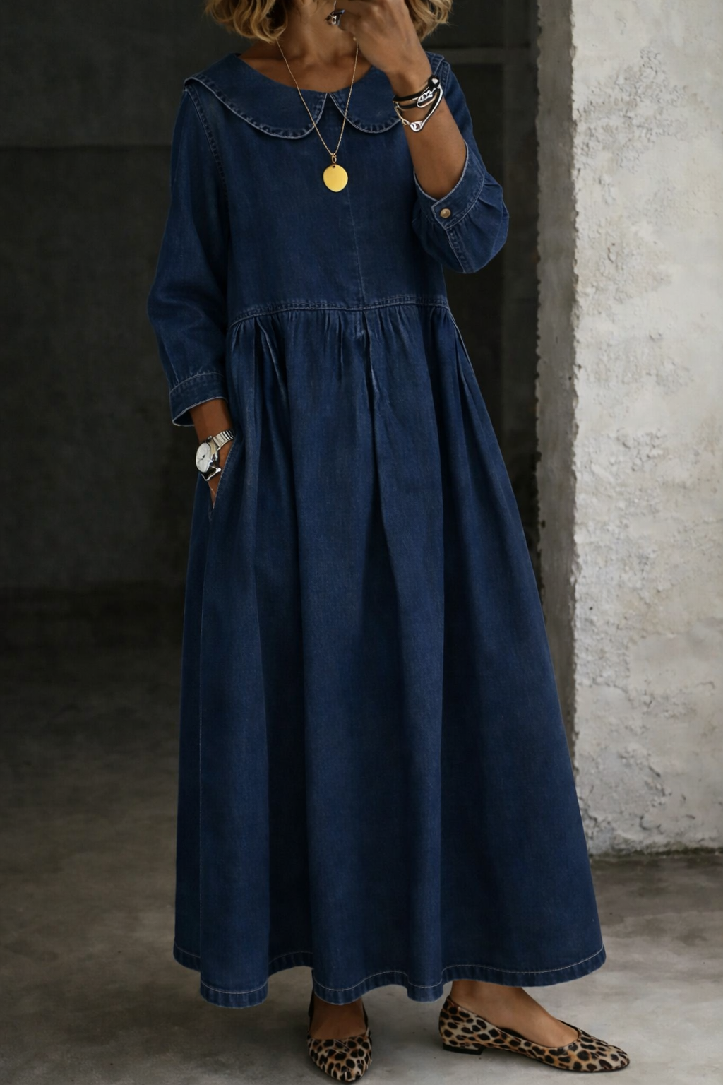 Clara™ | Vestido de denim con cuello Peter Pan