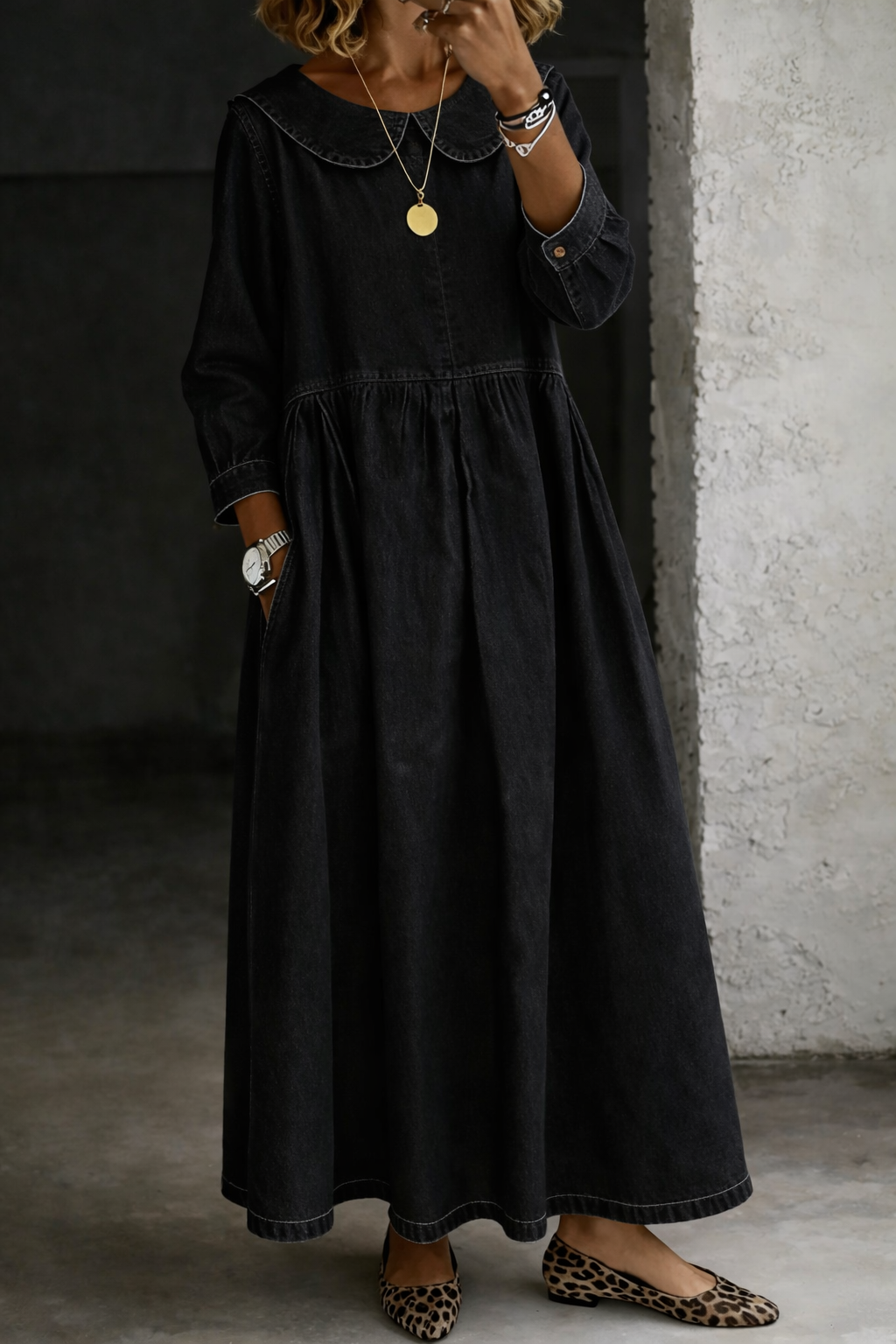 Clara™ | Vestido de denim con cuello Peter Pan