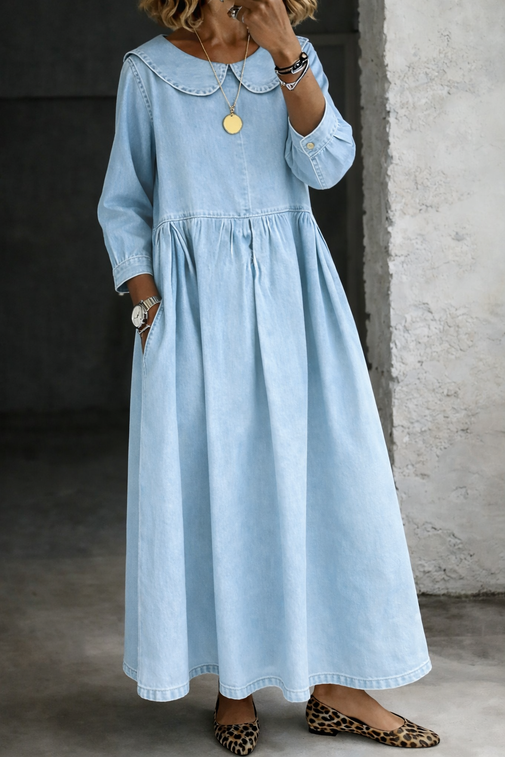 Clara™ | Vestido de denim con cuello Peter Pan