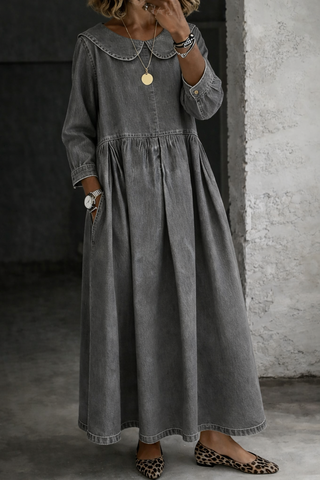 Clara™ | Vestido de denim con cuello Peter Pan