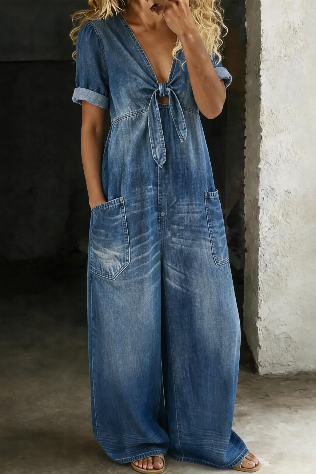 Maya™ | Mono de denim con escote en V