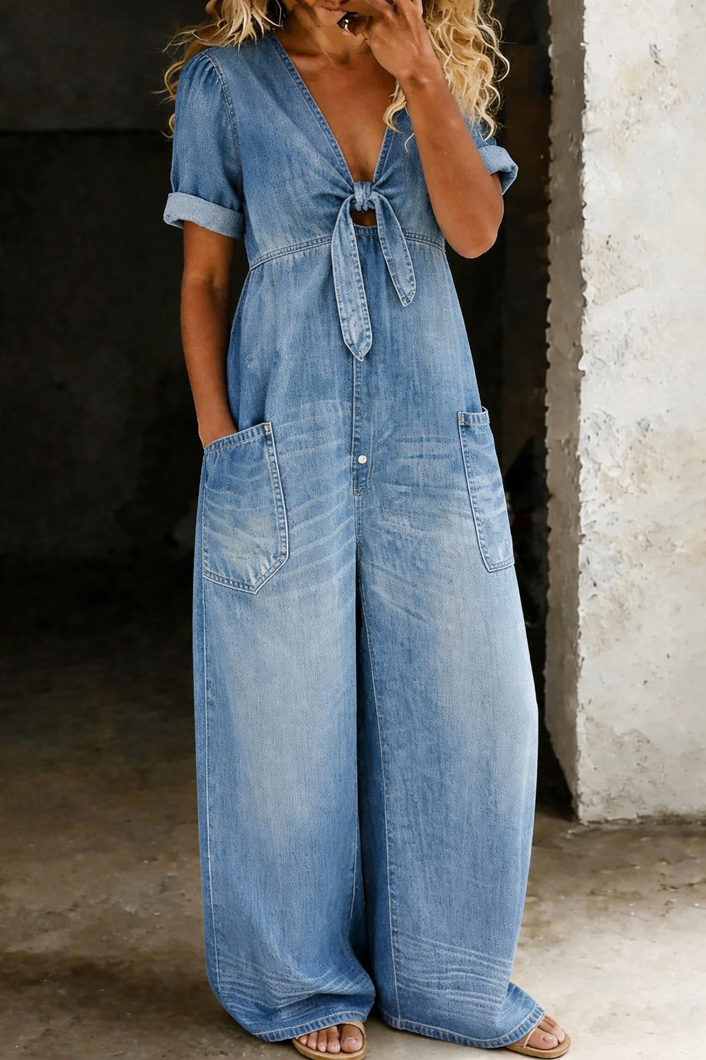 Maya™ | Mono de denim con escote en V