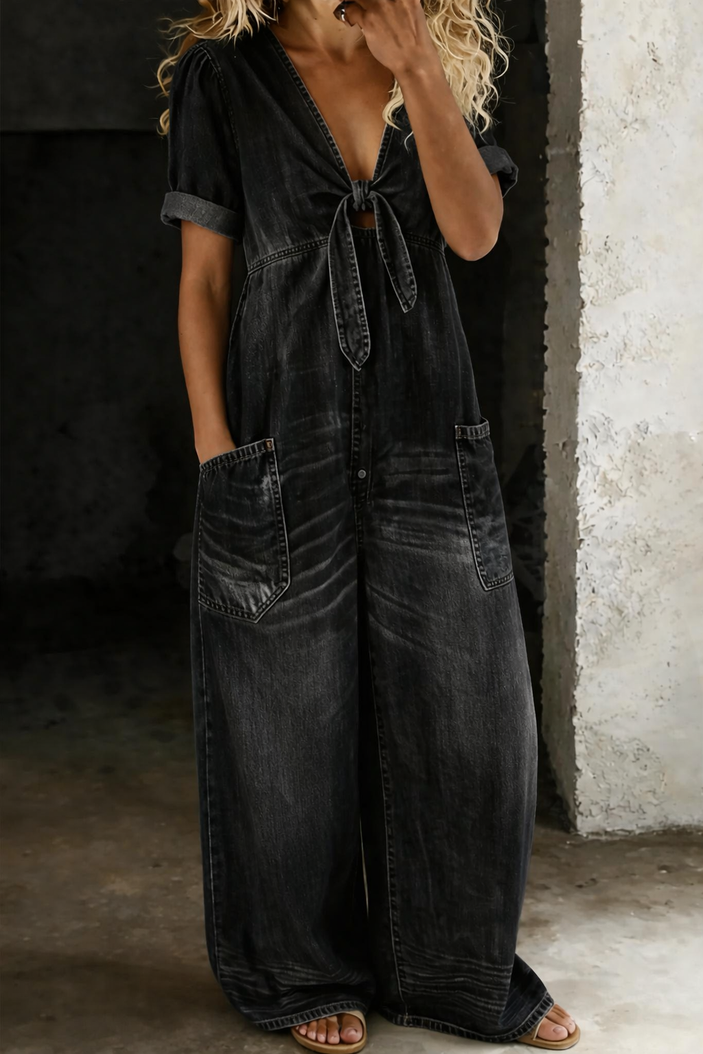 Maya™ | Mono de denim con escote en V