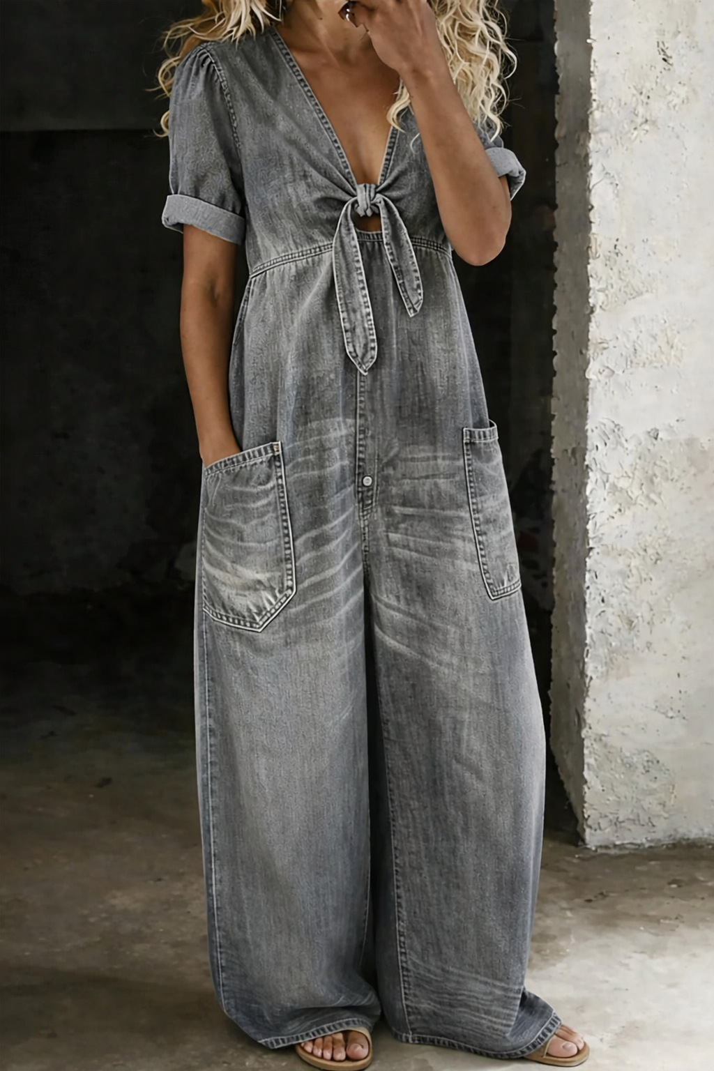 Maya™ | Mono de denim con escote en V