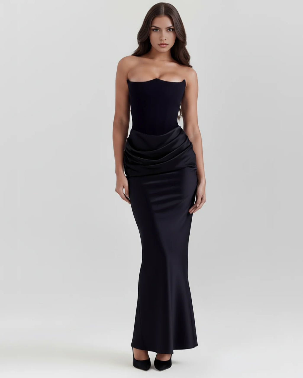 Rosalinda | Vestido largo con corsé moldeado sin tirantes