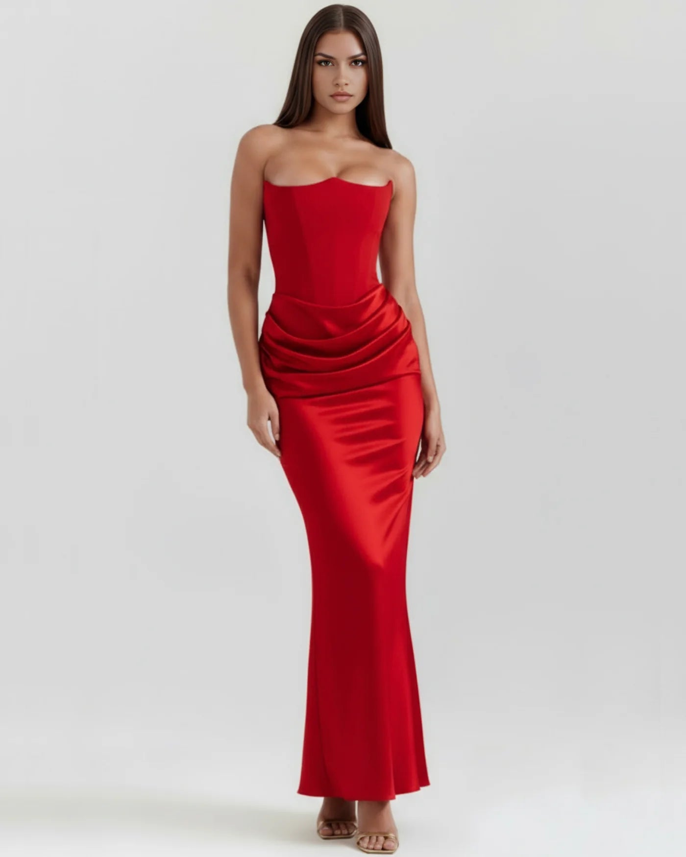 Rosalinda | Vestido largo con corsé moldeado sin tirantes
