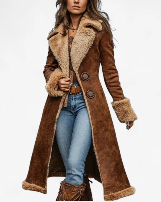 Mara | Abrigo Largo de Inspiración Vintage con Pelaje Sintético