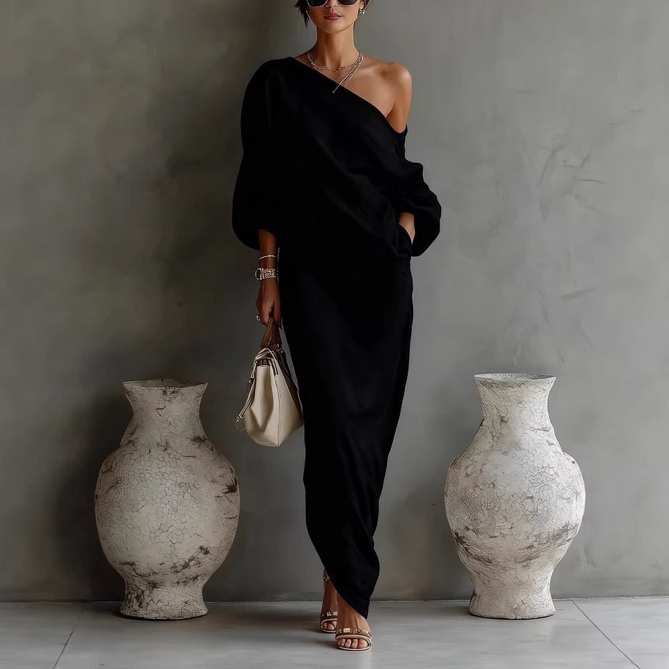 Nerina | Vestido largo elegante y fluido con un solo hombro