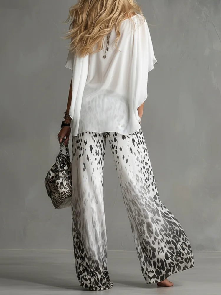 Elea | Conjunto fluido con blusa y pantalones anchos estampados