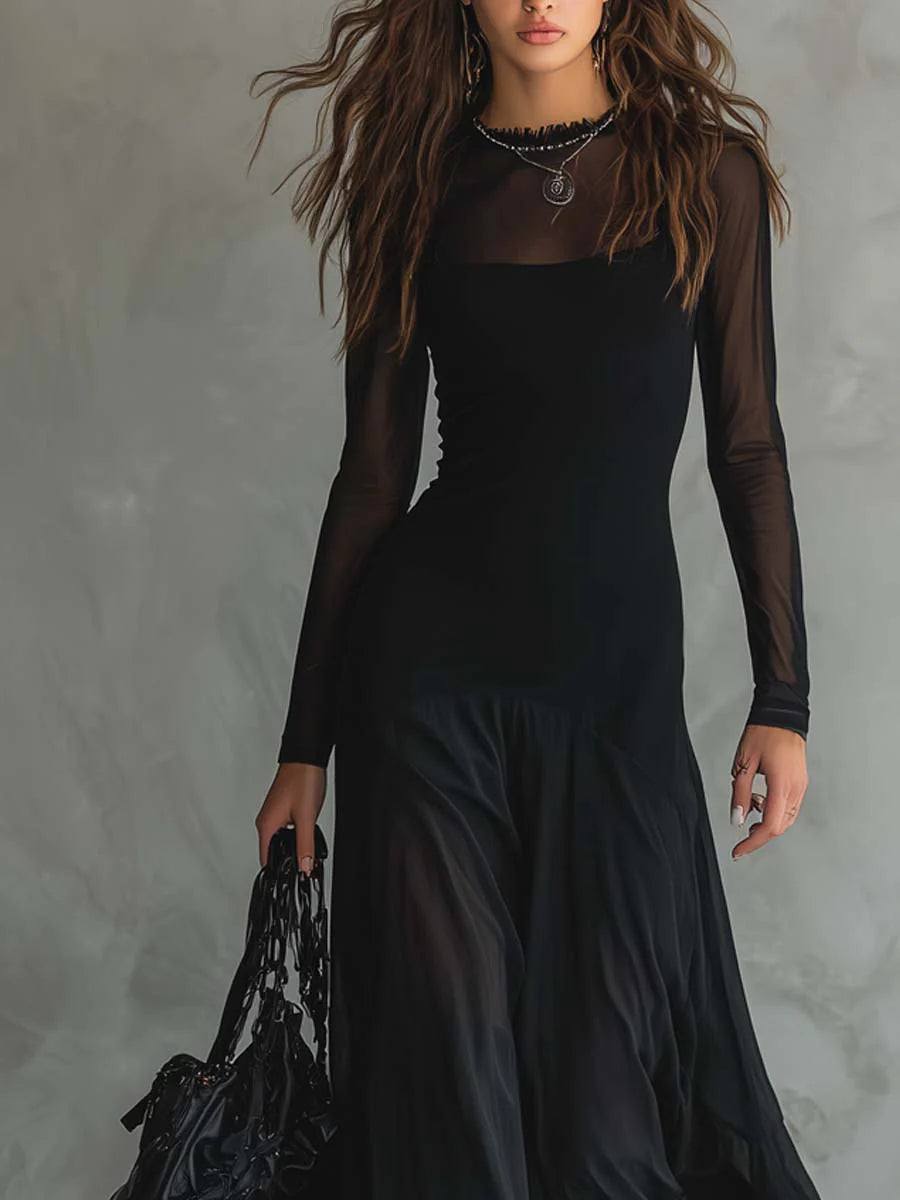 Neroa | Vestido largo holgado de tul negro