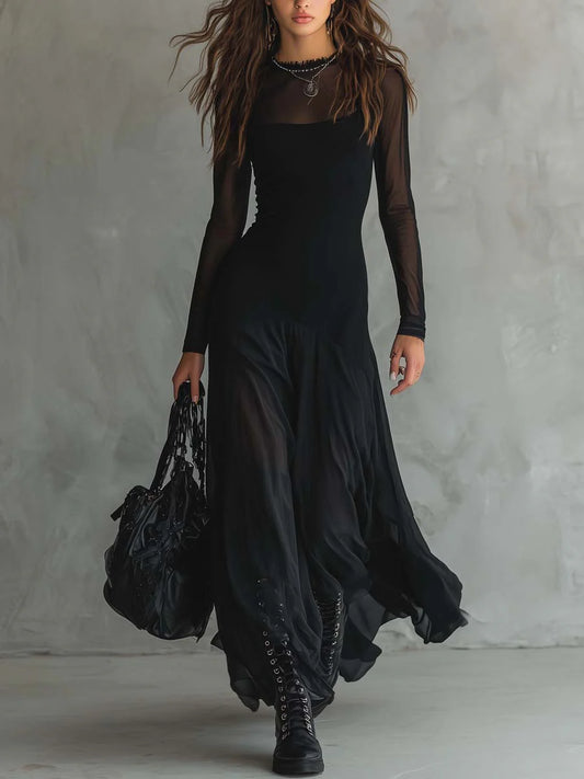 Neroa | Vestido largo holgado de tul negro