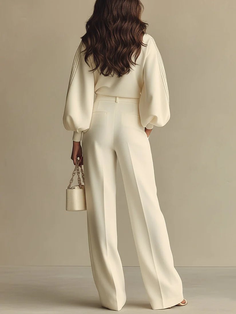 Guilia | Traje de top de cuello redondo y pantalón ancho