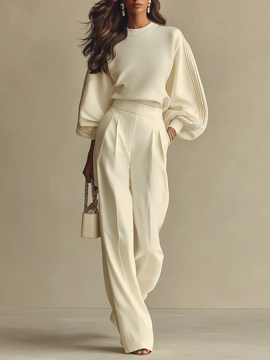 Guilia | Traje de top de cuello redondo y pantalón ancho