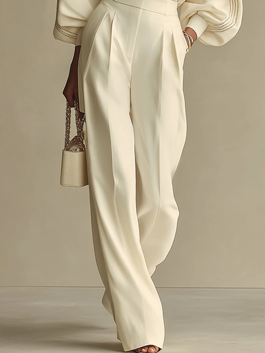 Guilia | Traje de top de cuello redondo y pantalón ancho