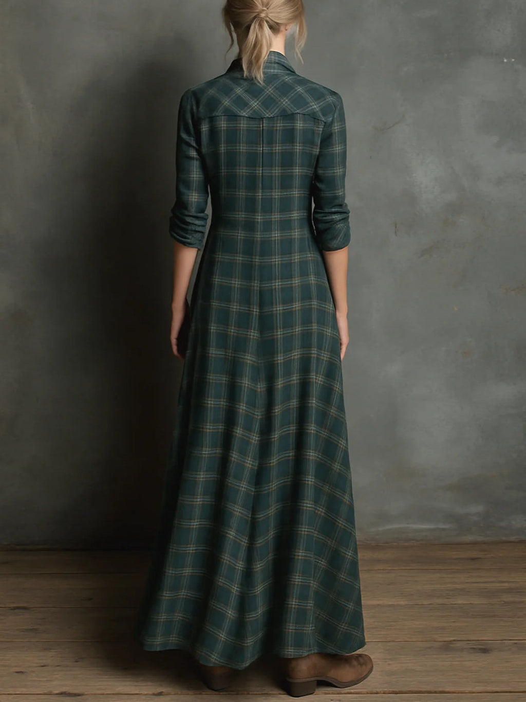 Karina | Vestido largo a cuadros verde