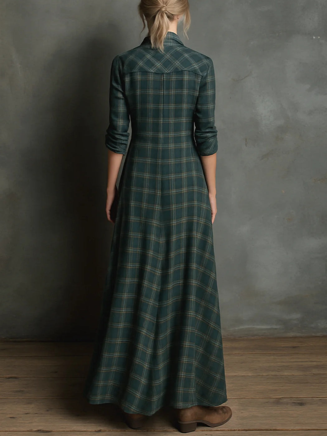 Karina | Vestido largo a cuadros verde