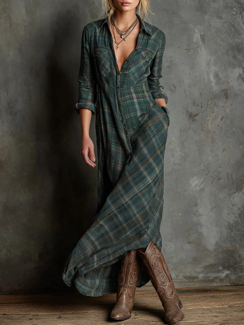 Karina | Vestido largo a cuadros verde