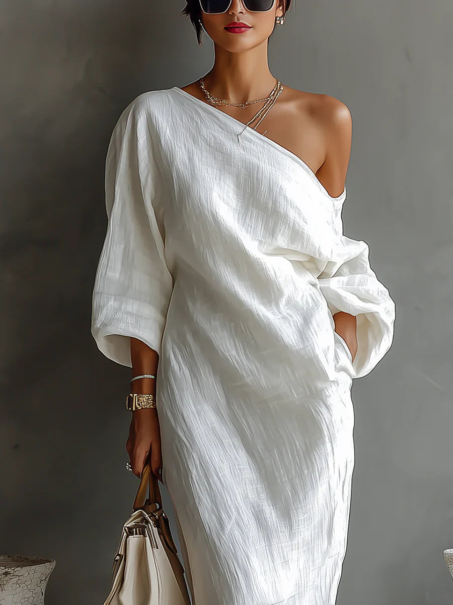 Nerina | Vestido largo elegante y fluido con un solo hombro