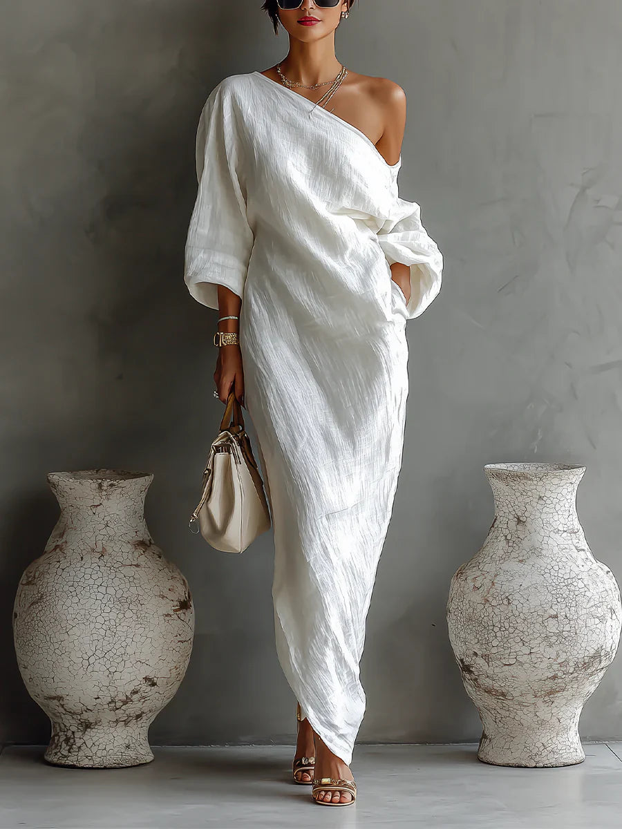 Nerina | Vestido largo elegante y fluido con un solo hombro