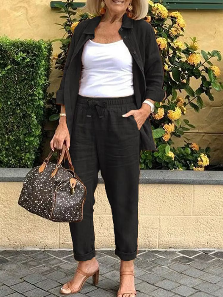 Traje casual de mujer de algodón y lino liso